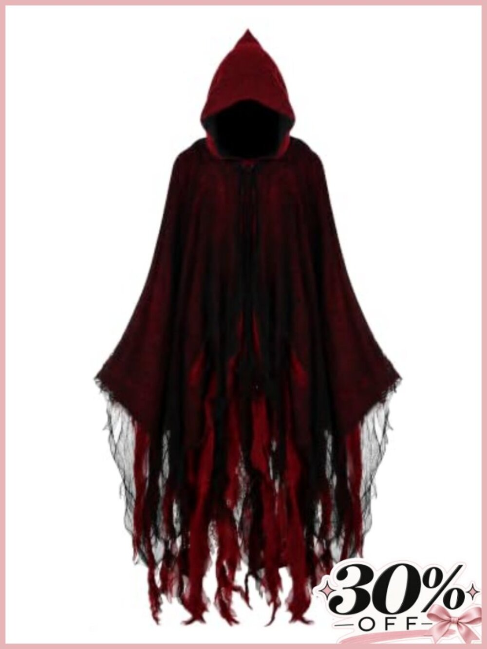 Hooded Grim Reaper Cloak Costume Cosplay Cape Linen Black Mesh 6ft